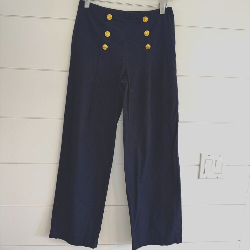 Vintage You Babes Navy Blue Sailor Pants Gold Buttons Wide Leg Women’s 5 80s 90s - Picture 3 of 16